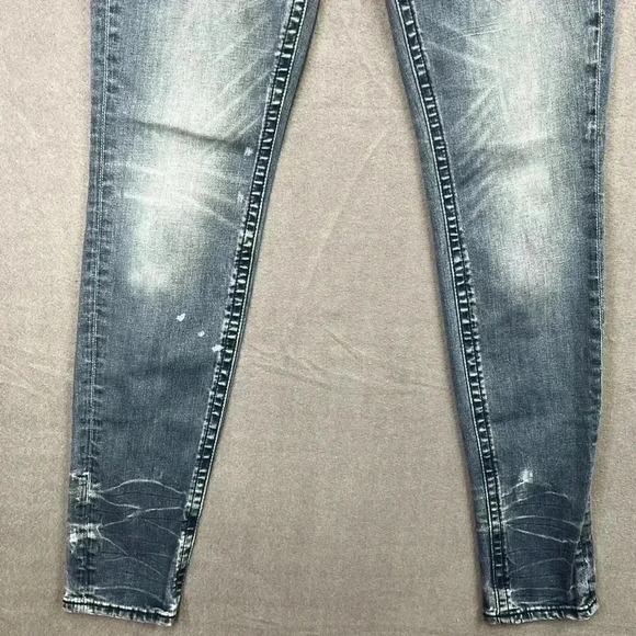 Rerock by Express legging Jeans Womens 4 Blue Distressed Denim Faded (0358) - Picture 10 of 13